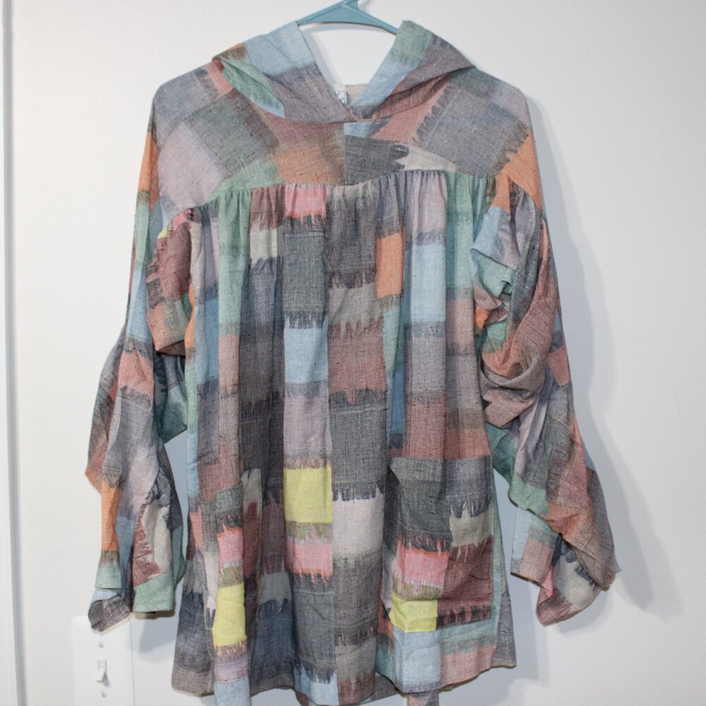 Womens Old Town Multi-Color Scalloped Bell Sleeve Medium Lightweight Tunic Shirt
